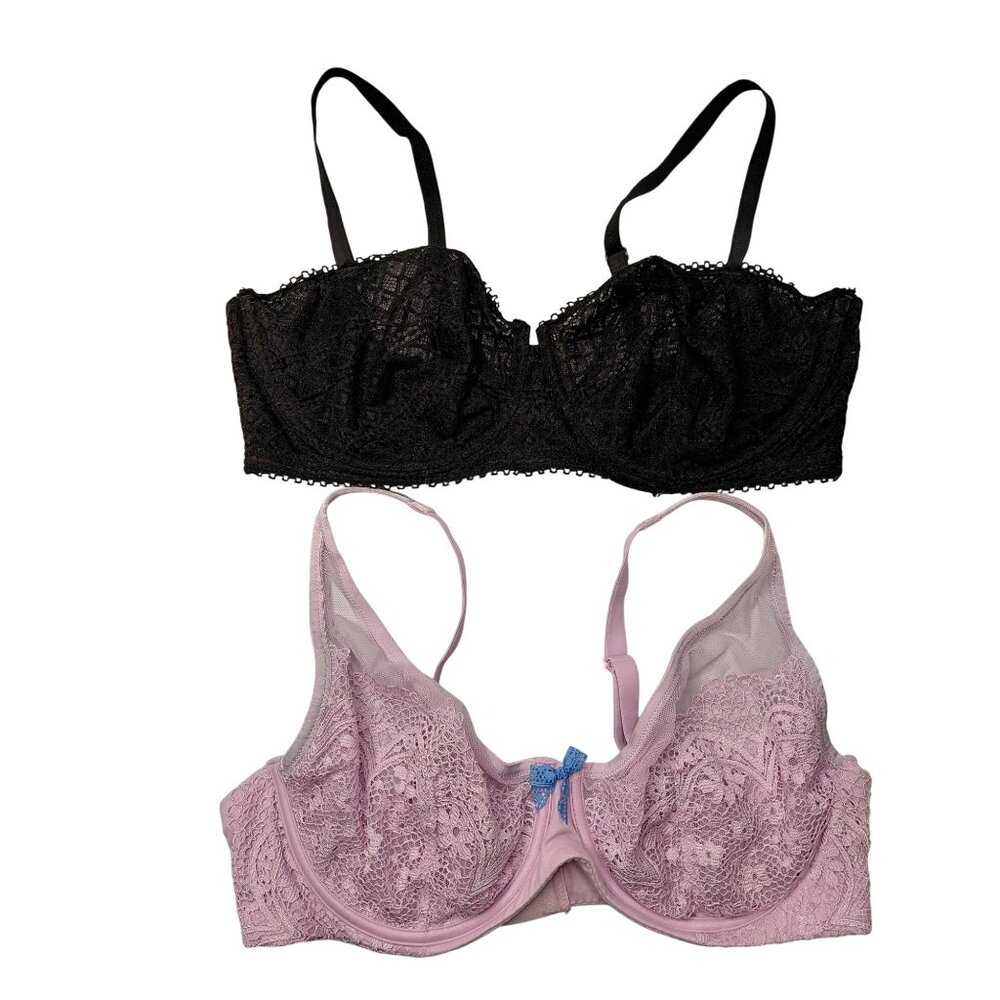 Victoria's Secret 38D Lace Bras Set Of 2 Black & Pink With Underwire Support